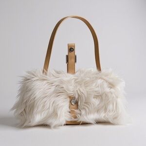 Elegant White Faux Fur Clutch with Gold Buckle